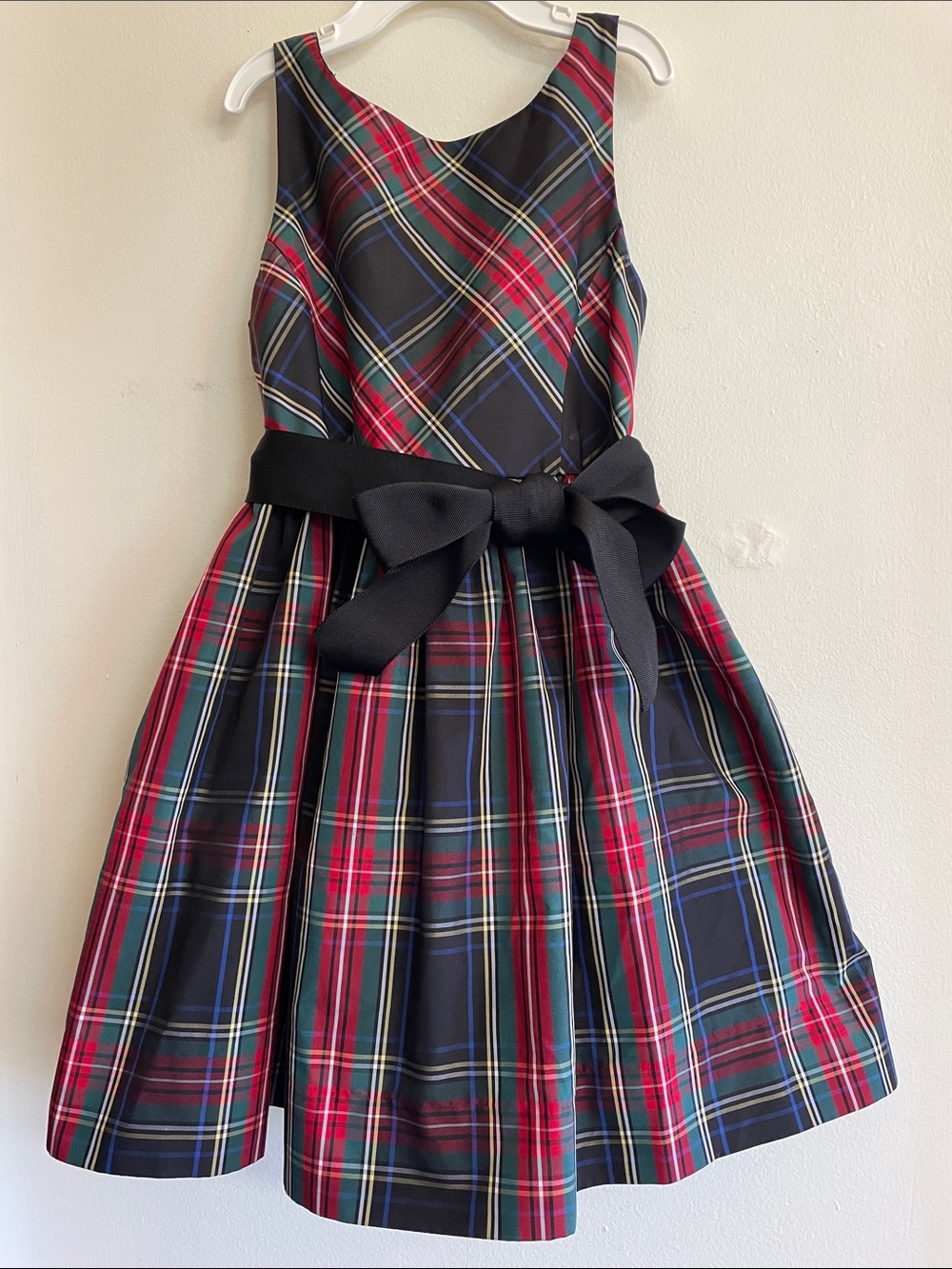 POLO BY RALPH LAUREN Red, Black, Green Plaid Fit-and-Flare Dress Grosgrain Bow 4